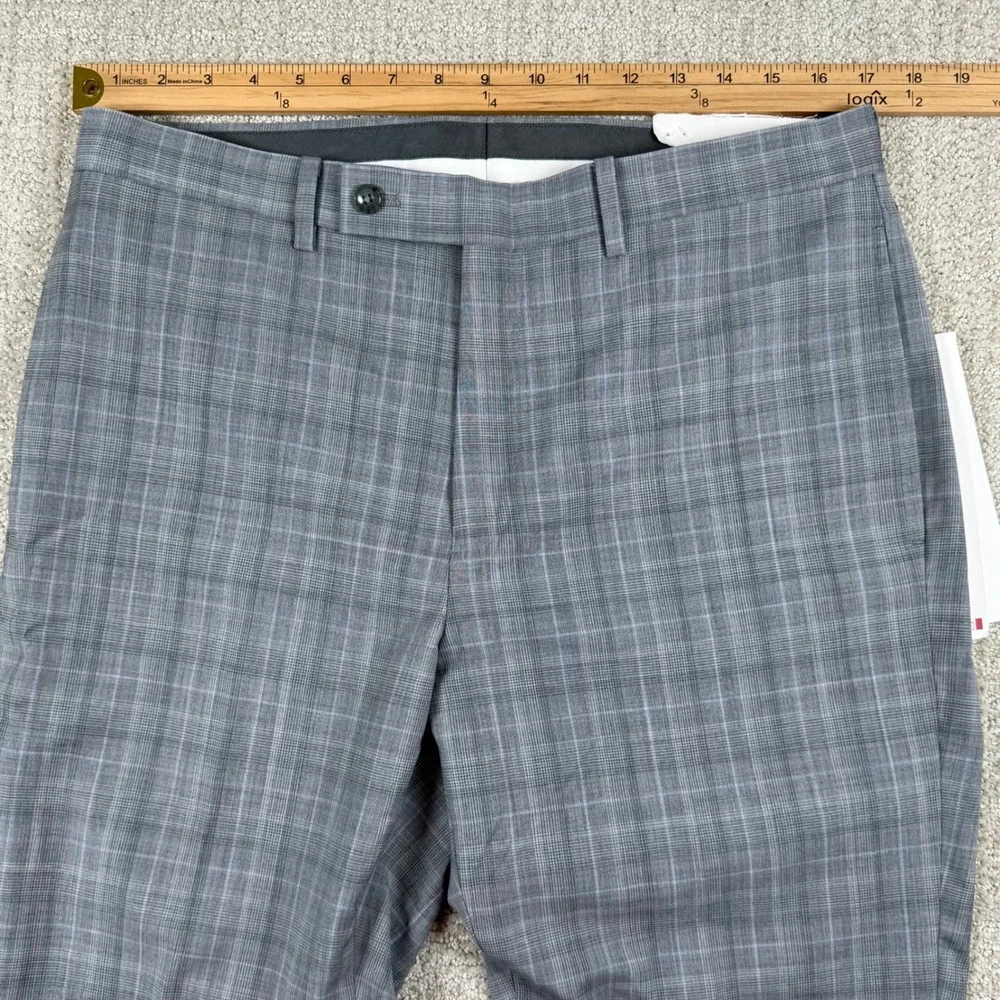 NEW Calvin Klein Mens 34x32 Grey Plaid X Slim Fit Wool Blend Dress Pants